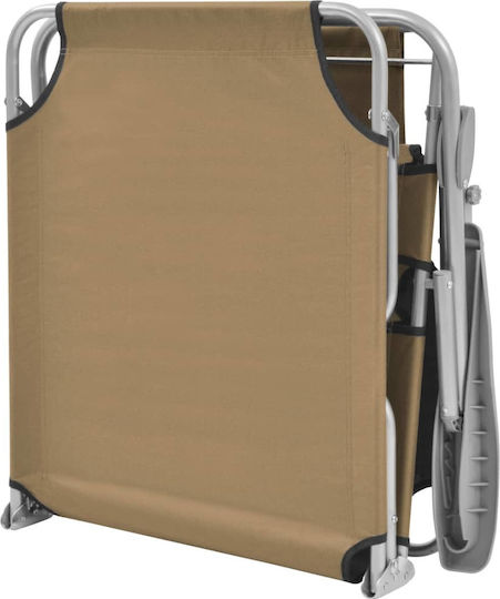 vidaXL Foldable Steel Beach Sunbed Brown with Shader 189x58x27cm