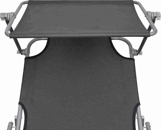 vidaXL Foldable Steel Beach Sunbed Gray with Shader 189x58x27cm