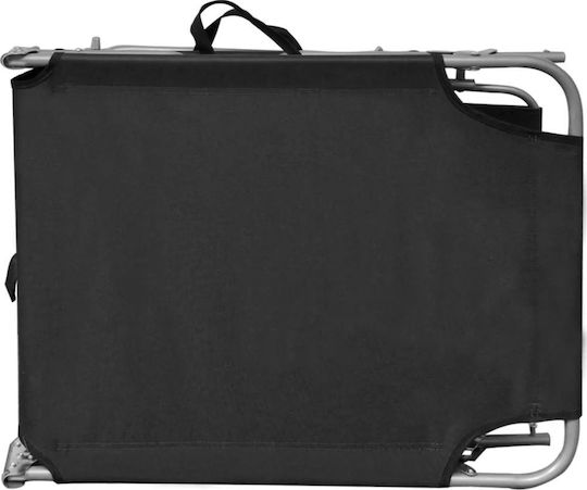 vidaXL Foldable Steel Beach Sunbed Black with Shader 189x58x27cm
