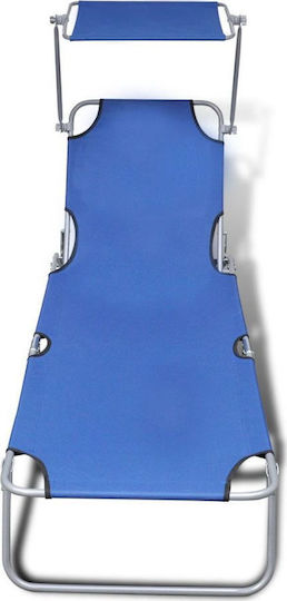 vidaXL Foldable Steel Beach Sunbed Blue with Shader 189x58x27cm