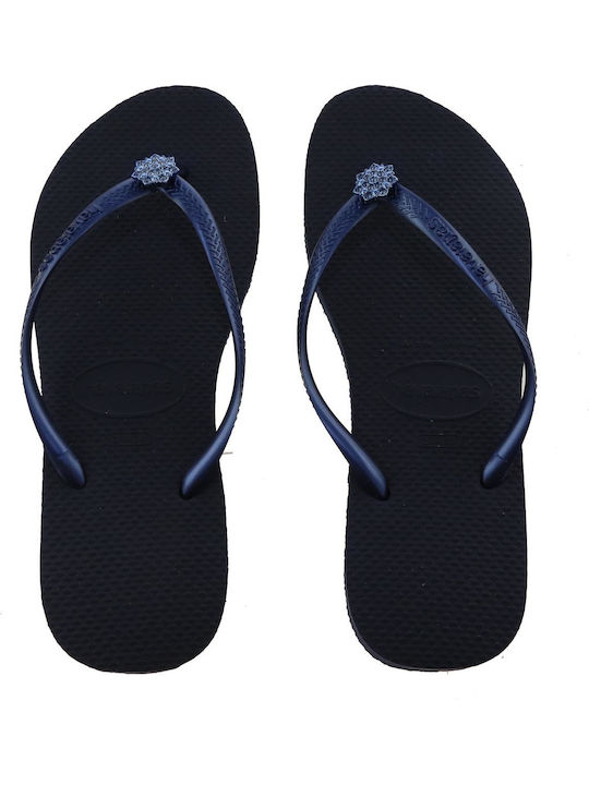 Havaianas Slim Swarovski Crystal Poem Women's Flip Flops Navy Blue