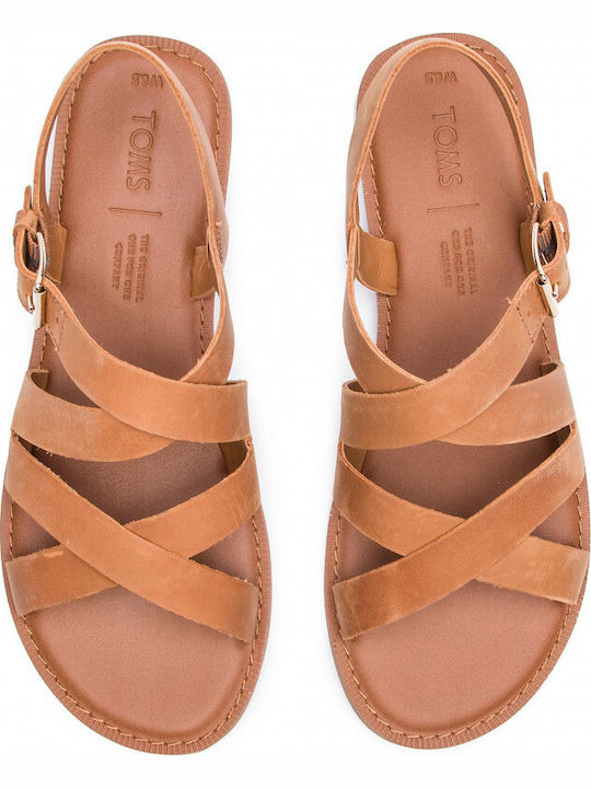 Sicily Leather Women's Flat Sandals in Tabac Brown Color