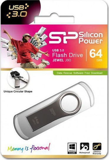 Silicon Power Jewel J80 64GB USB 3.0 Stick Ασημί