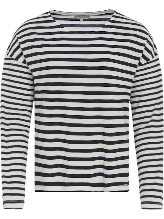 Pepe Jeans Morgan Women's Blouse Long Sleeve Striped Navy Blue