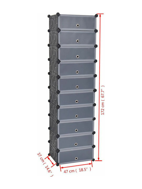 Plastic Shoe Organizer with 10 Shelves Black 47x37x172cm