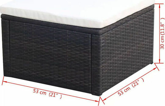 Băncuță Cub Pentru Exterior Rattan Cu Pernă Neagră / Crem 53x53x30cm