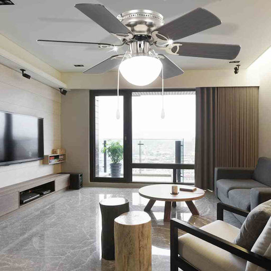 vidaXL Ceiling Fan 82cm with Light Fixture Brown / Silver