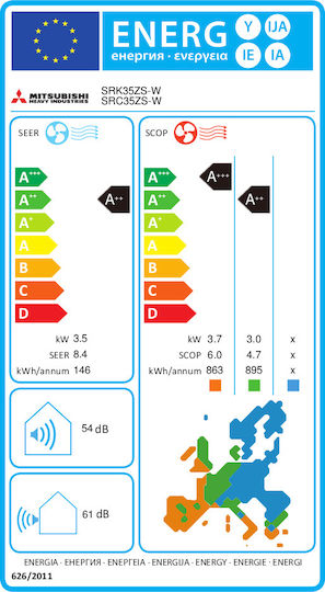 Mitsubishi Heavy Industries ZS-W Klimaanlage Inverter 12000 BTU A++/A++ mit Auto 3D-Programm