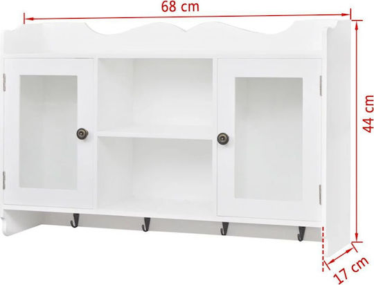 Висулка Витрина за хол от MDF със Стъкло Бял 68x17x44см