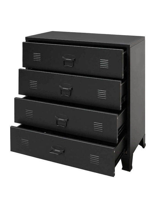 Metallic Chest of Drawers with 4 Drawers Black 78x40x93cm