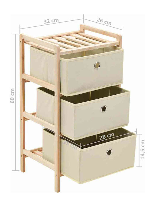 Storage Drawer from Wood & Fabric Natural / White M32xW26xH60cm