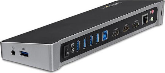 StarTech USB-A Dockingstation für Laptop mit HDMI/DisplayPort 4K PowerDelivery Ethernet und Bildschirmverbindungen für 3 Monitore Schwarz (USB3DOCKH2DP)