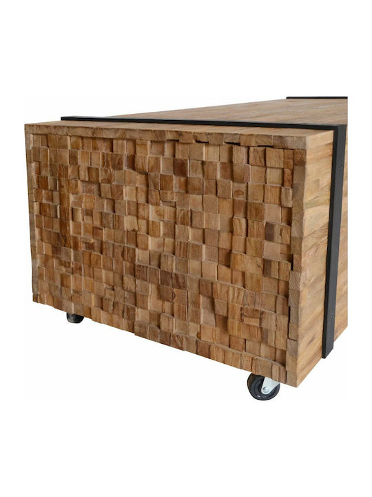 Square Side Coffee Table Made of Solid Wood with Wheels Beige W60xL60xH38cm