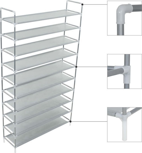 Metalică Suport pentru pantofi cu 10 Rafturi Argint L100xW29.5xH170cm