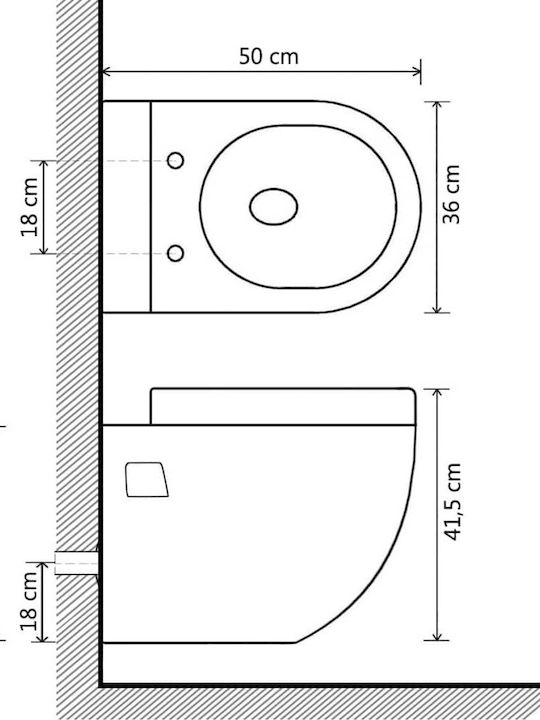 vidaXL Wandhängende Toilette mit Deckel Sanftes Schließen Schwarz