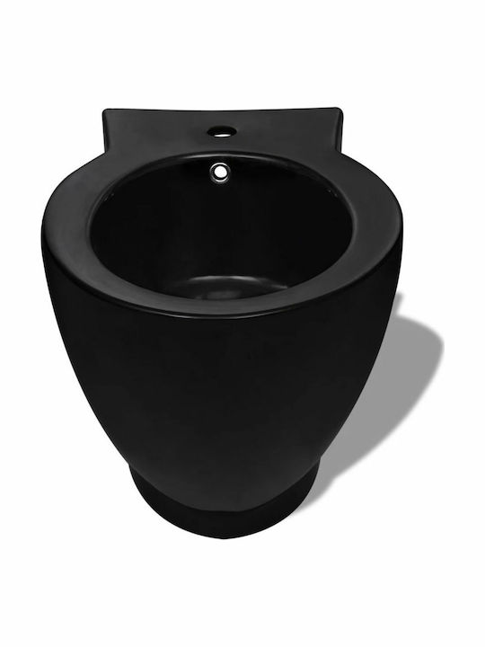 vidaXL Stehende Toilette mit Spülung mit Deckel Sanftes Schließen Schwarz