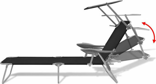 vidaXL Foldable Steel Beach Sunbed Black with Shader 189x58x27cm