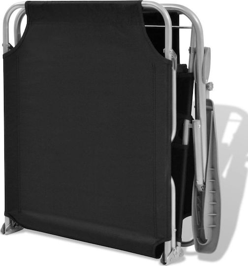 vidaXL Foldable Steel Beach Sunbed Black with Shader 189x58x27cm
