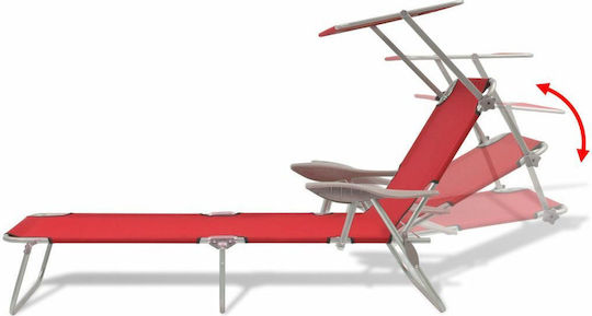 vidaXL Șezlong de plajă Roșu Pliabil Oțel cu Parasolar 189x58x27cm