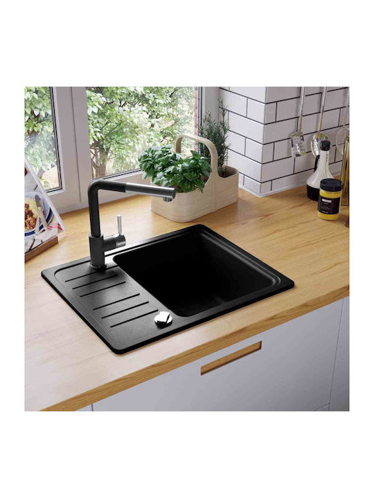 vidaXL Drop-In Chiuvetă din Granit Sintetic L57.5xW46cm Negru