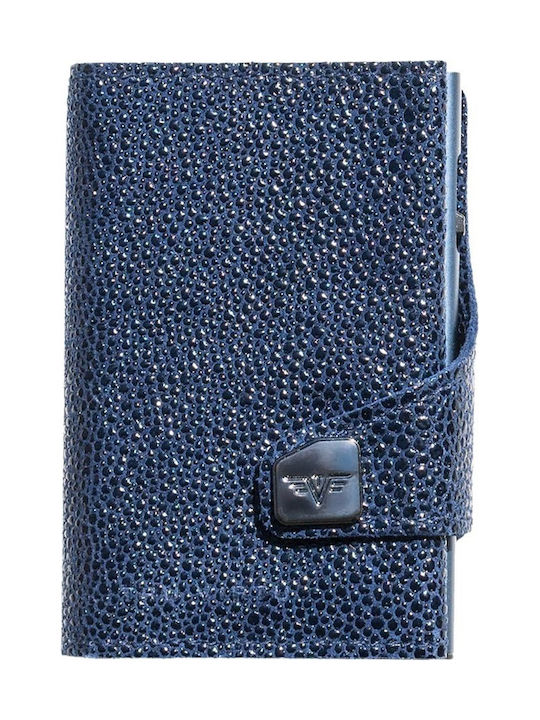 Tru Virtu Click & Slide Men's Leather Card Wallet with RFID και Slide Mechanism Blue