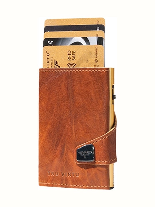 Click & Slide Leather Men's Wallet Cards with RFID and Slide Mechanism Tabac Brown