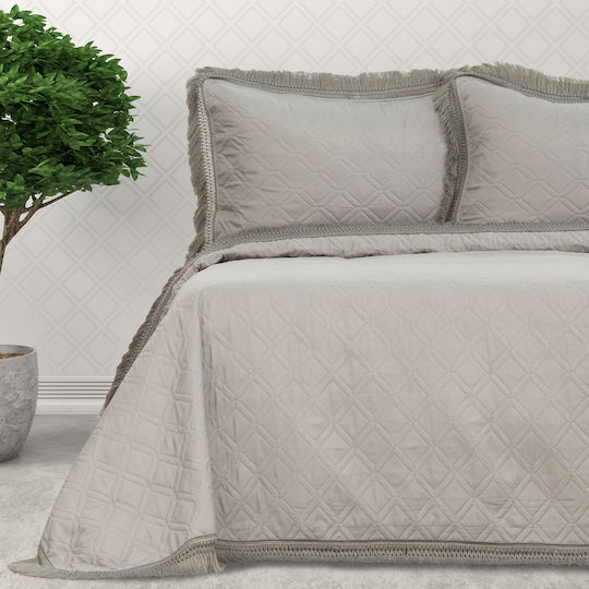 Borea Dahlia Σετ Κουβερλί Υπέρδιπλο Microfiber Γκρι 220x240cm 3τμχ