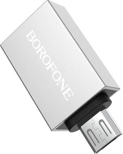Borofone BV2 Convertor micro USB masculin în USB-A feminin Argintiu 1buc