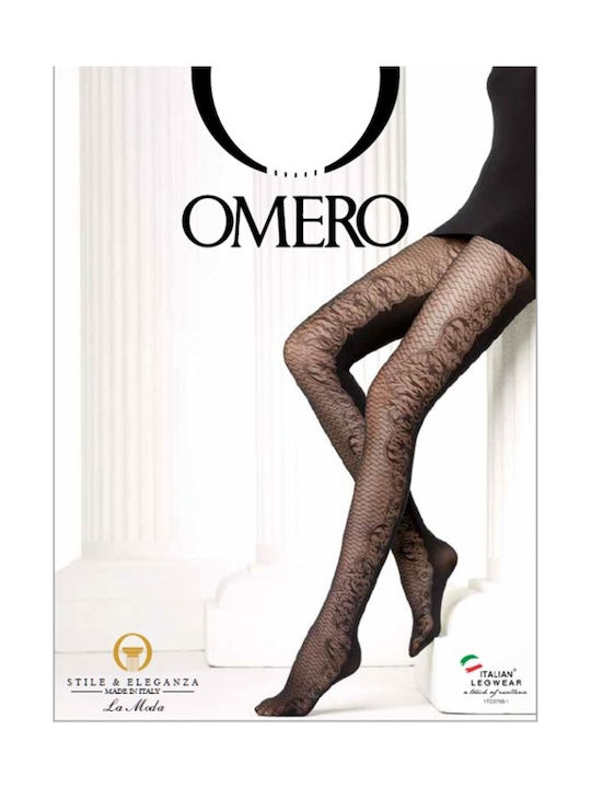 Omero black luxury tights with print, transparent front, opaque back Darlene 113386