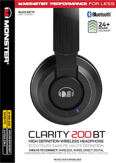 Monster Clarity 200 Wireless / Wired Over Ear Headphones with 24 hours of Operation Black