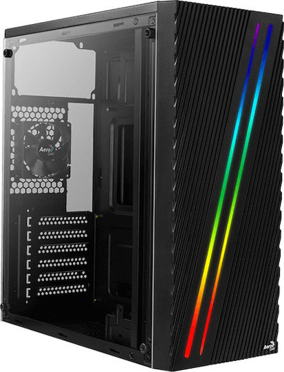 Aerocool Streak Gaming Midi Tower Κουτί Υπολογιστή με Πλαϊνό Παράθυρο και RGB Φωτισμό Μαύρο