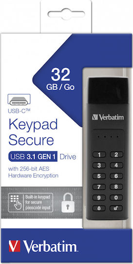 Verbatim Keypad Secure 128GB USB 3.1 Стик с връзка USB-C Черен