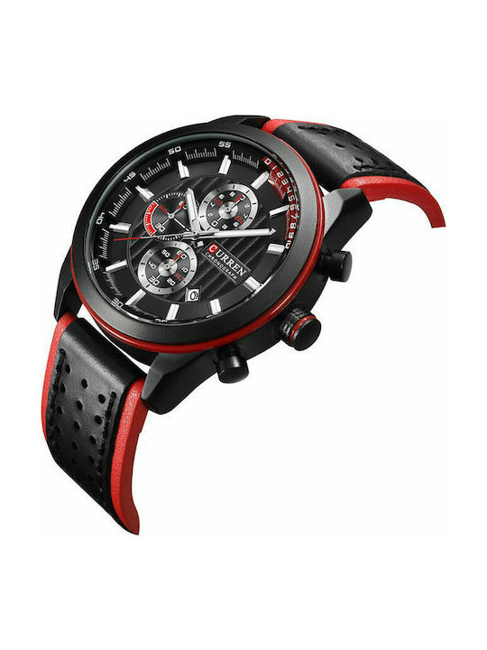 Curren Watch Battery with Leather Strap Black / Red