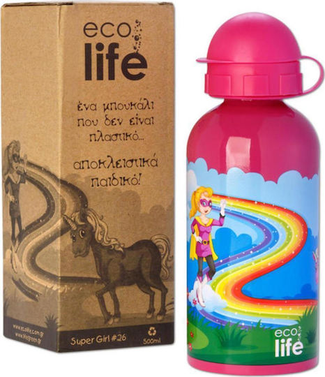 Ecolife Kinderflasche Rostfreier Stahl mit Pop-Up-Verschluss Fuchsie 500ml