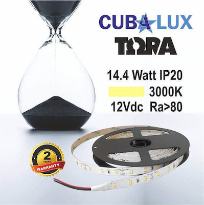 Cubalux Bandă LED Alimentare 12V cu Lumină Alb Cald Lungime 5m și 60 LED-uri pe Metru SMD2835