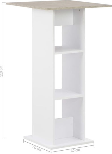 Square Table Bar Wooden White / Concrete 60x60x110cm