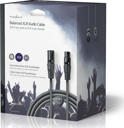 Nedis XLR male to XLR female 20m Cable Gray (COTG15010GY200)