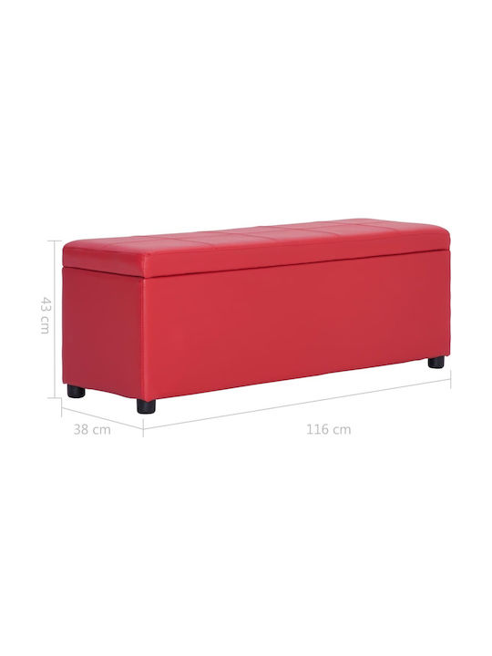 Taburet Cu Spațiu De Depozitare Tapițat Cu Piele Sintetică Roșie 116x38x43cm