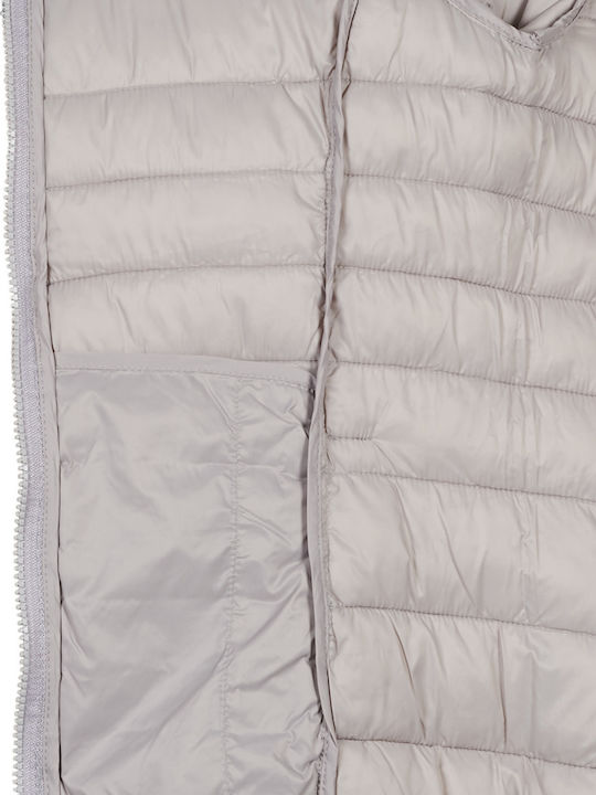 Women's Short Puffer Jacket for Winter with Hood Silver
