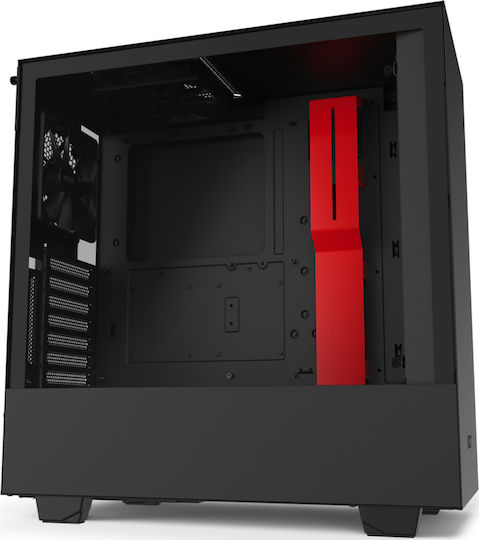 NZXT H510i Gaming Midi Tower Computer Case with Side Window and RGB Lighting Red