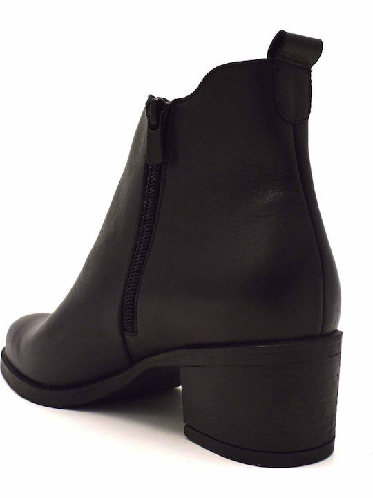 Leather Women's Ankle Boots with Medium Heel Black
