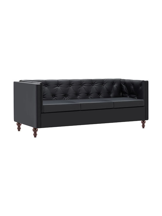 Canapea Chesterfield Cu Trei Locuri Din Piele Ecologică Neagră 176x68x70cm