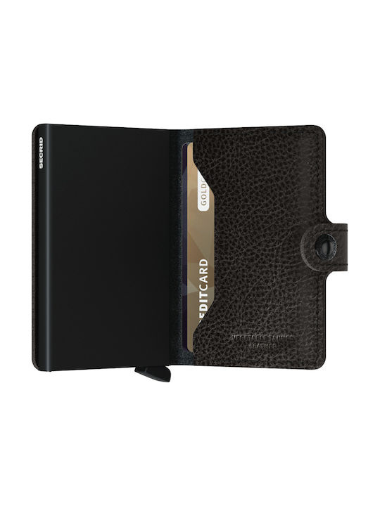Miniwallet Veg Leather Men's Wallet Cards with RFID and Slide Mechanism Black