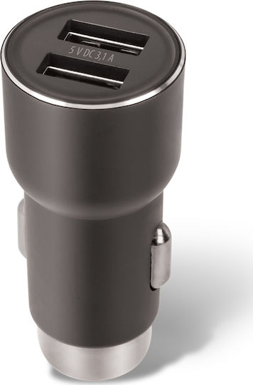 Forever Încărcător Auto 3.1A cu Porturi: 2xUSB Negru Culoare