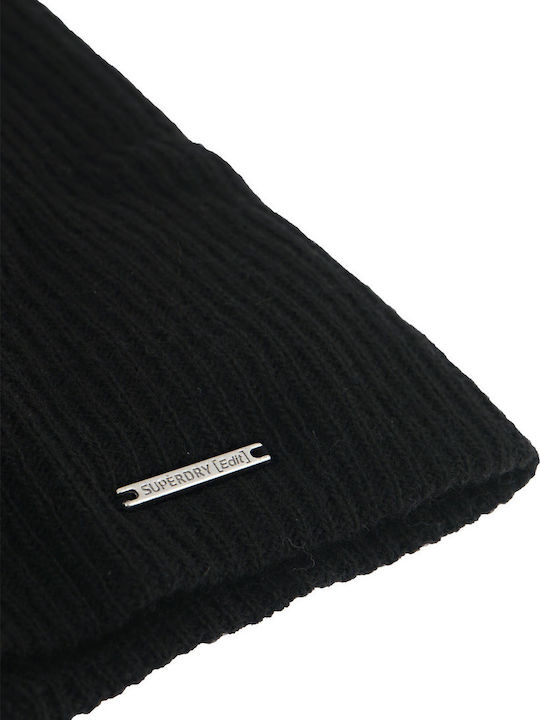 Superdry Jayden Rib Beanie Frauen Beanie mit Rippstrick in Schwarz Farbe