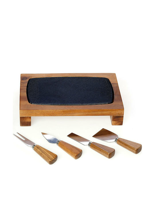 Cryspo Trio Käseplatte Porzellan-Holz mit Messerset 27,5x19,5cm Servierplatte Porzellan 27.5x19.5x5cm 1Stück