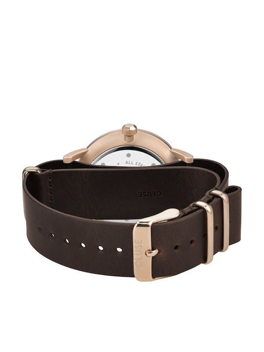 Cluse Aravis Nato Men's Watch 40mm Battery with Brown Leather Strap
