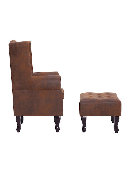 Bergère with Footstool from Leatherette Brown 78x67x108cm