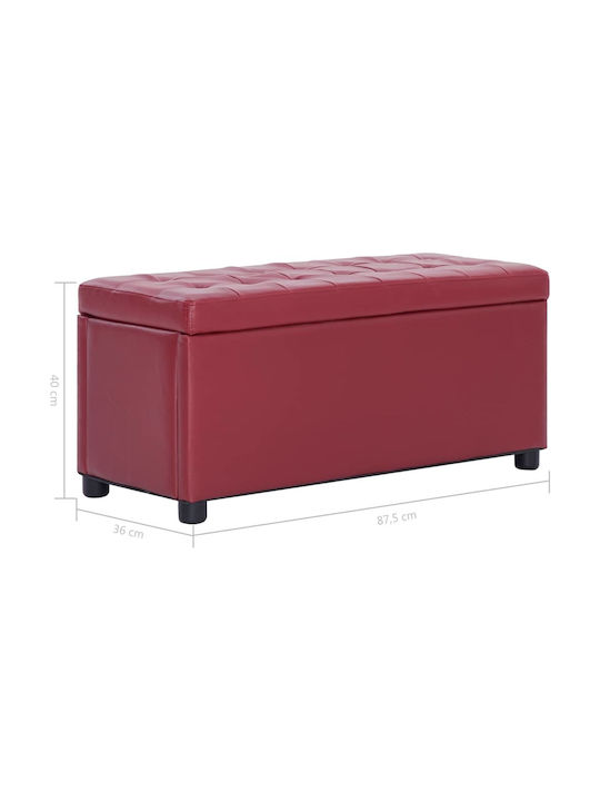 Stool For Living Room With Storage Space Upholstered with Leatherette Burgundy 87.5x36x40cm