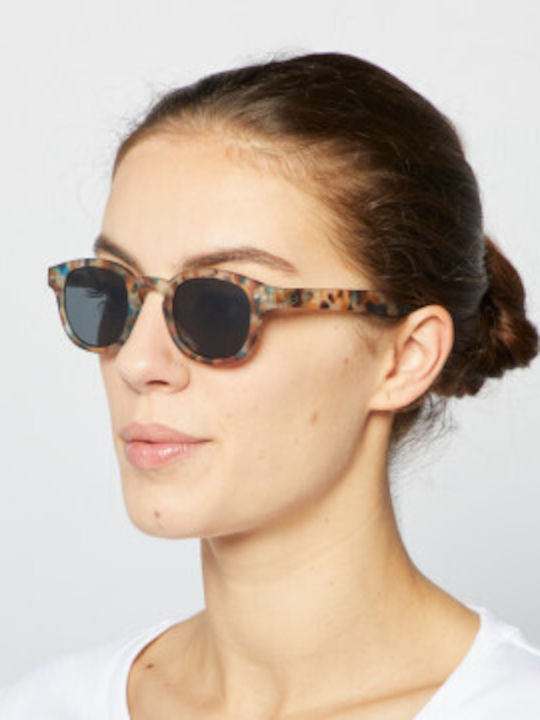 Izipizi C Unisex Sunglasses with Brown Tartaruga Horn-Rimmed Frame and Black Lens